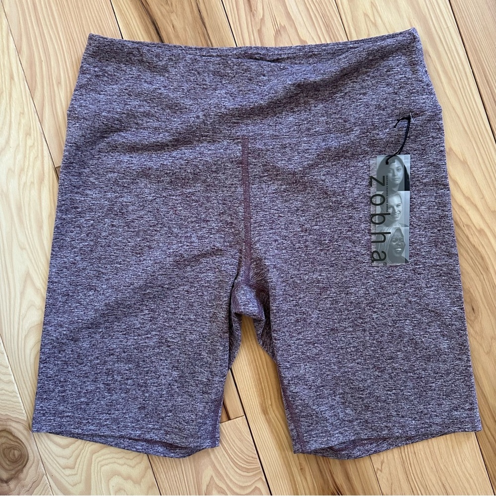 NWT Zobha Women's Heathered Purple “Heather Fig” Bike Shorts Size XL